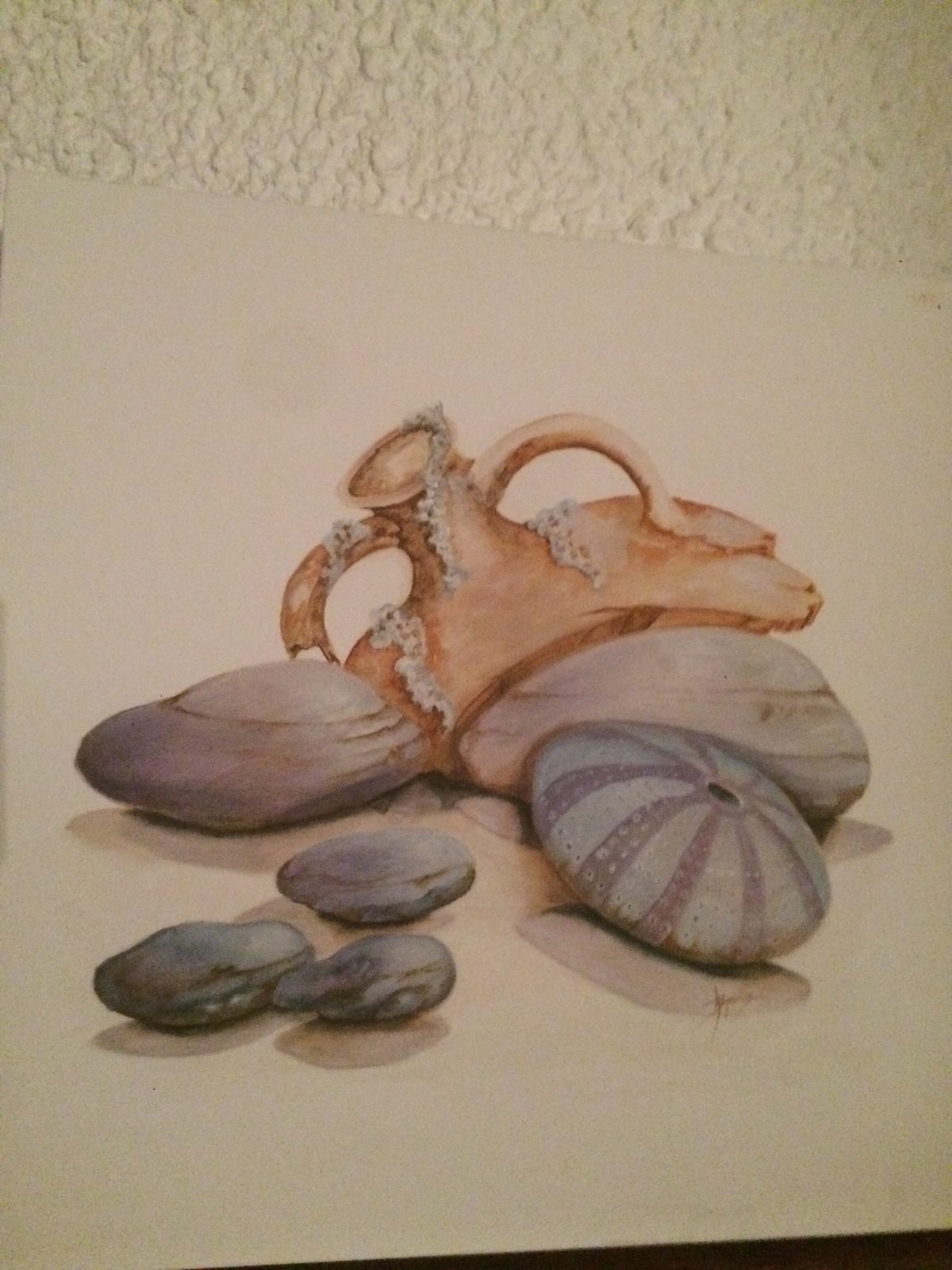 Watercolor and pencil study of seed pods on textured paper