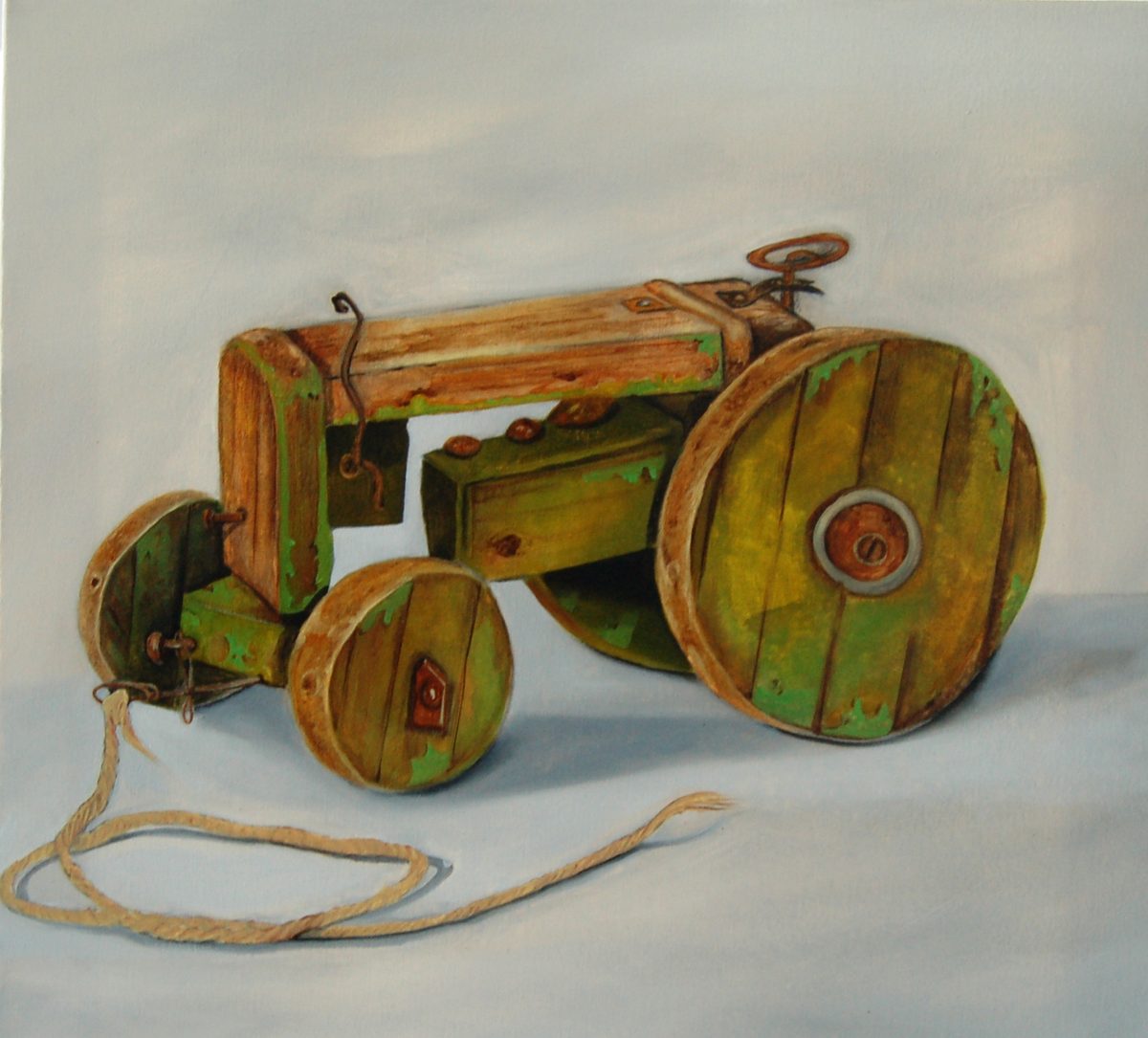 Watercolor of a wooden toy wagon